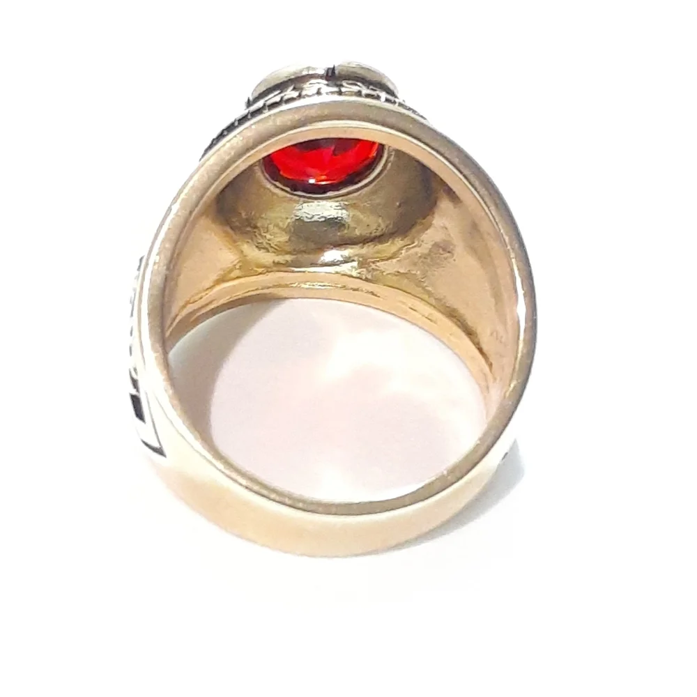 Men's Military Marines Ruby Red Stone Ring, Sz 14
